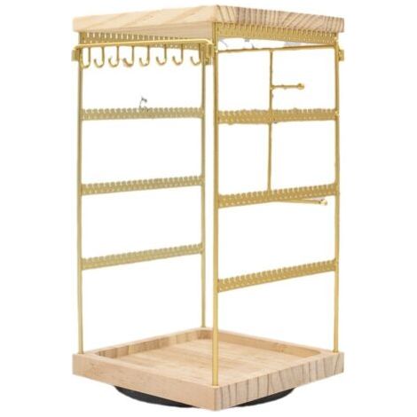 Support de bijoux rotatif en bois avec base en fer pour boucles d'oreilles - Organisateur de bureau