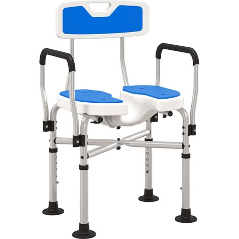 Chaise de douche avec assise ajourée. réglable en hauteur. dossier et accoudoirs antidérapants. capacité de charge de 136 kg. bleue (1/5)