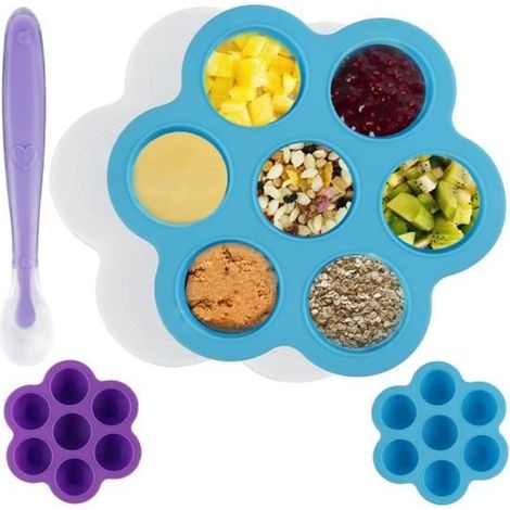 Bacs à glaçons avec couvercles, boîtes de rangement pour bébé en deux parties, boîtes de rangement pour bébé en silicone, boîtes de rangement pour bébé sans couvercles (1/4)