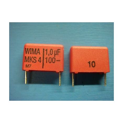 Condensador Poliester 1uF 100Vdc  R10mm  MKS4-1U/100 WIMA
