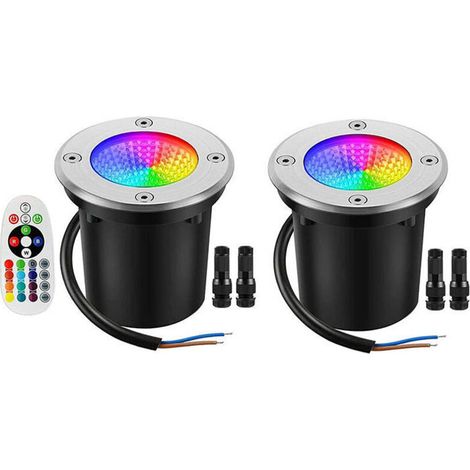 Lumières de paysage basse tension 10W RGBW LED blanc chaud éclairage de paysage de puits télécommande IP67 étanche extérieur 12V-24V lumières de sol de pont de voieUn paquet de 2 (1/4)