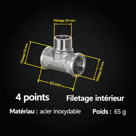 Raccord en T femelle-mâle-femelle en acier inoxydable 1/2 pouce réf 5815 300 g – Livraison gratuite
