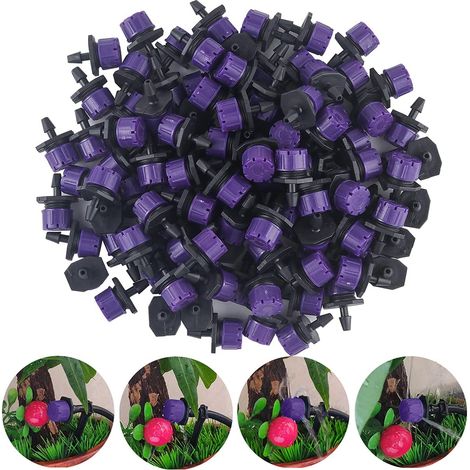100 Pcs Goutteurs Irrigation Réglables,Irrigation Drippers Goutte Goutteurs Irrigation Goutte à Goutte,Tête de Gicleurs D'irrigation,pour Parterres de Fleurs, Jardins, Pelouse à Plante(Mauve) (1/5)