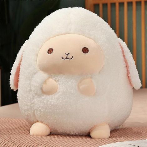 Oreiller en peluche mouton mignon et dodu, grande taie d'oreiller en peluche mignonne pour enfants et adultes, blanc (11,8 pouces, moyen) (1/5)