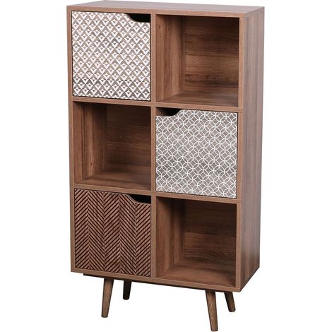 Bibliothèque "Baobab" avec 3 portes et 3 niches - Marron - L 60 x P 29 x H 105 cm - Livraison gratuite (1/5)