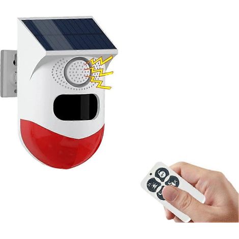 Lampe stroboscopique solaire avec détecteur de mouvement et sirène d'alarme extérieure avec télécommande. (1/5)