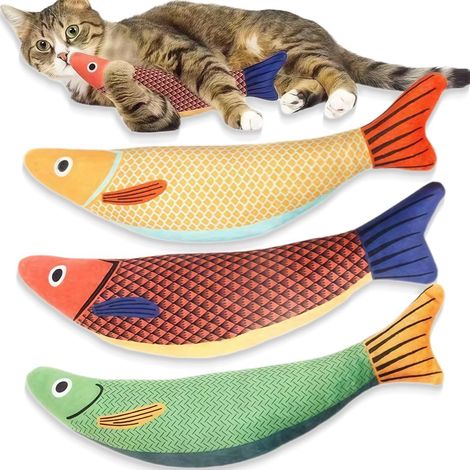 Jouet Chat Poisson - Peluche Réaliste Remplie De Chataire - Pour Jeu Et Calins - 14 Cm - Lot De 1 (1/5)