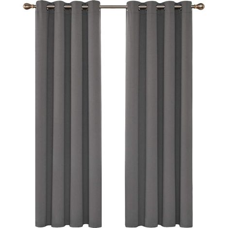 Thermal Insulated Blackout Curtains for Living Room and Bedroom, Modern Eyelet Design, 132 x 160 cm (Width x Height), Light Grey, 2 Pack (1/5)