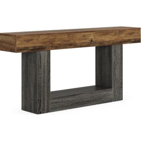 Tavolo consolle lungo e stretto in MDF, stile rustico bicolore, 160 cm, grigio e marrone rustico (1/5)