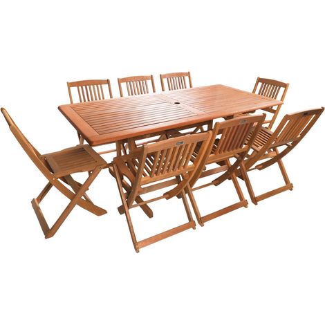 Comedor/Salón de jardín en madera exótica Hong Kong - Mesa plegable + 8 sillas plegables