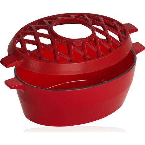 BBQ-Toro Humidificador de hierro fundido esmaltado  Rojo, 2,7 litros  estufa de leña (1/5)