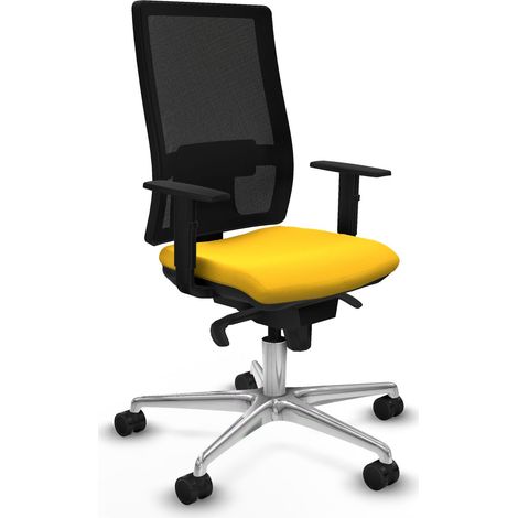 Horna sincro malla negra similpiel amarillo brazos 1D base aluminio ruedas 65mm nailon (1/5)