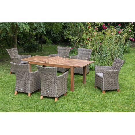 Toskana Set 13tlg 6 Sessel Tisch 150(200)x90cm Auflagen