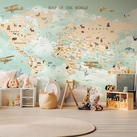Papier peint enfant carte du monde avions papier peint (1/5)