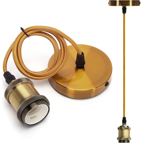 Suspension en Métal E27, Support de Lampe avec Montage au Plafond, Câble de 1 m, Or Antique (1/5)