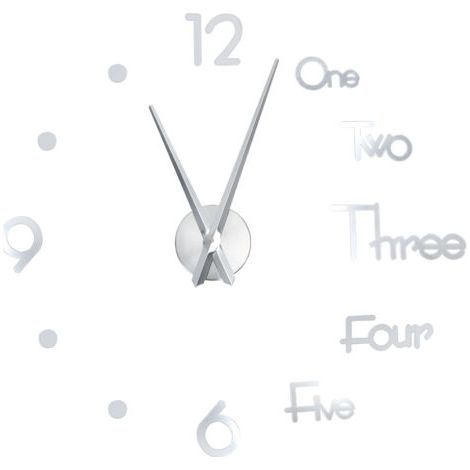 Horloge murale adhésive sans cadre, autocollant de Surface de miroir DIY pour la décoration de la maison, du bureau et de la salle, grand argent