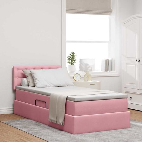 vidaXL Lit de rangement LED avec matelas Rose 100 x 200 cm Velours