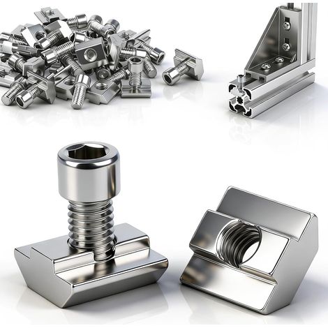 35 Pièces M6 Écrou à Glissière en T Set, Écrou Coulissants pour Profilés en Aluminium Série 3030 Carbone avec Vis pour Profilés en Aluminium Rail de Guidage Solaire PV (1/5)