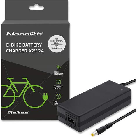 Cargador Qoltec para bicicleta eléctrica y scooter 36 V 42 V 2 A 5,5 x 2,5 + cable de alimentación (1/5)