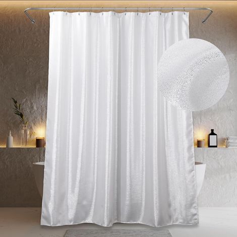 Rideaux de Douche à Paillettes Argent Blanc, Imperméables Lavables, 183Lx183W (1/5)