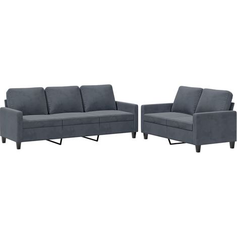 Ensemble de Canapé  Sofas 2 pcs avec coussins Gris foncé Velours