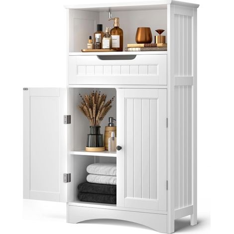 Bealife Badezimmerschrank mit Füßen: 4-stufiger Aufbewahrungsschrank mit 2 Türen, 1 verstellbarem Regal und 1 Schublade (1/5)