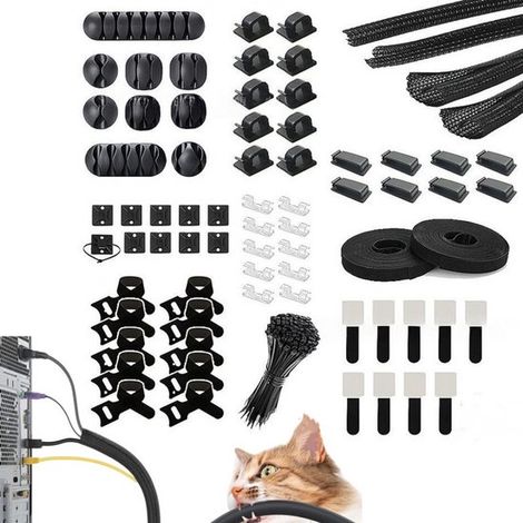 Juego de gestión de cables de 173 piezas: protectores de cables, soportes y fundas de silicona para cables, clips autoadhesivos para cables (1/5)