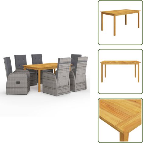 7-tlg. Garten-Essgruppe Grau - Gartenmöbel - Essgruppe - Outdoor Möbel - Holztisch - Rattanstuhl (1/5)
