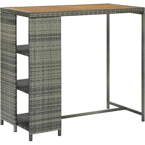 Table haute Table de bar - Mange-Debout avec rangement Gris 120x60x110 cm Résine tressée BV429921 - BonneVie