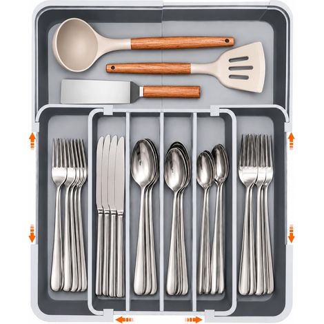 Range-couverts pour tiroirs, plateau à couverts, organisateur de tiroir, cuisine, antidérapant et imperméable, sans BPA, 7 compartiments, très grande capacité, peu encombrant et extensible, 61 x 81,3 (1/5)