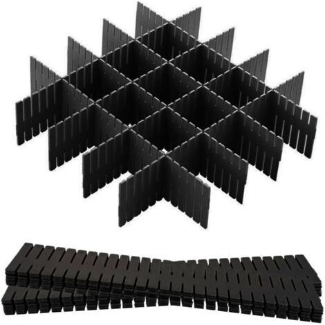 FENOPLASTICA12 Pièces Grille Diviseur de Tiroir, Organisateur de Tiroir Réglables Separateur de Tiroir pour sous-Vêtements, Chaussettes, Maquillage, Fournitures de Bureau, Noir (1/5)