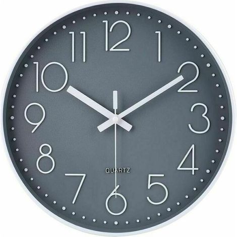 Moderne Horloge Murale silencieuse et sans tic-tac,Horloge Murale Mute Silencieuse Pendule Murale pour La Chambre Cuisine Salon - Gris-30 CM (1/5)