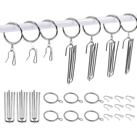 120-teiliges Metall-Gardinenhaken-Set mit plissierten Vier-Zinken-Clips, silbernen Ringen, kompatibel mit mehreren Stangen, keine Montage erforderlich. (1/5)