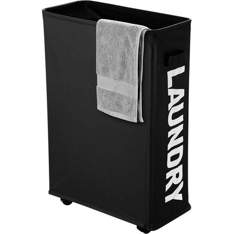 Schmaler Wäschesammler mit Rollen, faltbar, 40L, Schwarz (1/5)