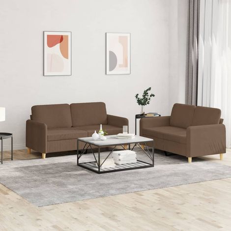 Ensemble de 2 canapés 2 places marron en tissu avec coussins – 120/140 cm - PANGIVO (1/5)