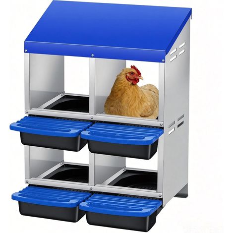 Pondoir Poules Résistant Intempéries 4 Compartiments - Acier Galvanisé avec Perchoir et Bac de Récupération - Mural (1/5)