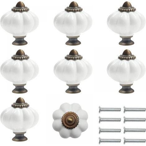 White and Bronze Ceramic Cabinet Handles with Pumpkin Screws (8 Pack) - Vintage Round Furniture Handles (1/5)