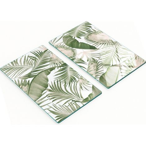 Tablas decorativas de cristal para cortar y servir con dise帽o de hojas de palma, 2x30x52 cm.