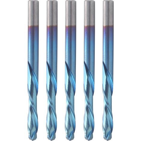 5-teiliger Fräser, 2 Schneiden, Wolframstahl, Nano-blaue Beschichtung, CNC-Schneidwerkzeug, 3,175 x 15 x 45 mm (1/5)