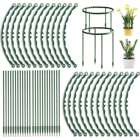 Lot de 48 supports semi-circulaires en plastique pour plantes et fleurs (25 x 14 cm) - Anneaux de support pour plantes, fleurs et légumes - Idéal pour le jardin. (1/5)