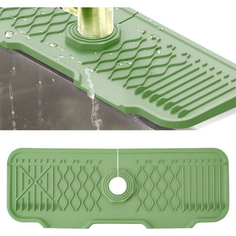Tapis de Robinet Silicone, Protection Anti-Éclaboussures pour Robinet d'Évier, Plateau Anti-Gouttes pour Poignée Robinet, Tapis d'Évier pour Comptoir de Cuisine et de Salle de Bain (Vert, 43 cm) (1/5)