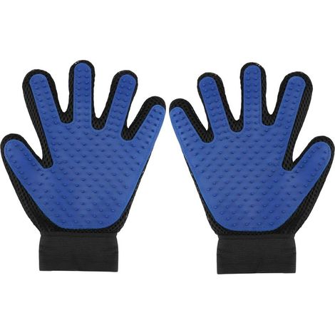 Une paire de gants de toilettage pour animaux, en silicone souple, masse et enlève les poils morts, convenant aux chiens et aux chats à poils courts et à poils longs. (1/5)