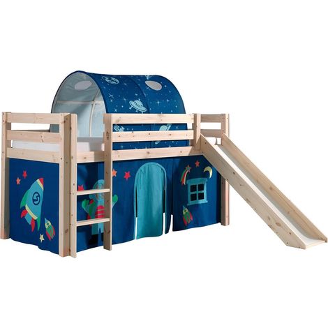 SLEEPY - Lit Mi-Haut Tobogan en Pin Naturel 90x200cm Housse et Tunnel Astro (1/5)