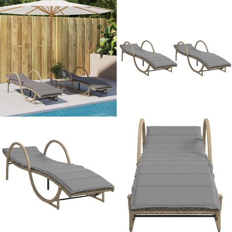 Sonnenliegen 2 Stk. mit Auflagen Beige Poly Rattan - Sonnenliegen - Gartenmöbel - Outdoormöbel - Liege - Relaxen - Home & Living (1/5)