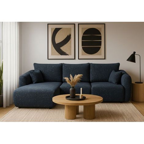 Ecksofa mit Schlaffunktion RUDEN Sofa in Stoff Bello Dunkelblau Ottomane Links (1/5)