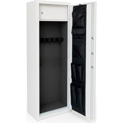 Armadio Blindato Portafucili In Acciaio Per Armi Con Tesoretto Serratura Digitale E Chiave Tasca Porta Oggetti Cassaforte Sicura Bianco Frassinato 148x34x28 Cm 5 Posti (1/3)