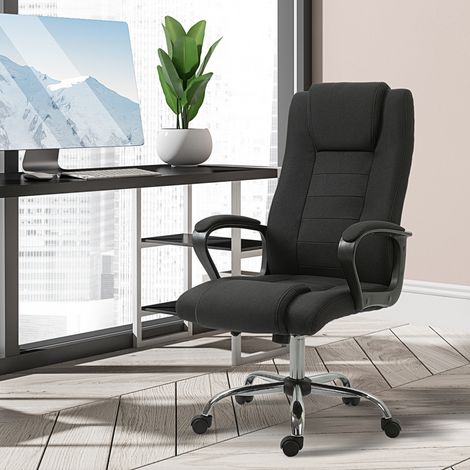 Sedia da ufficio con rotelle, sedia ergonomica girevole direzionale, regolabile in altezza, in lino nero (1/5)