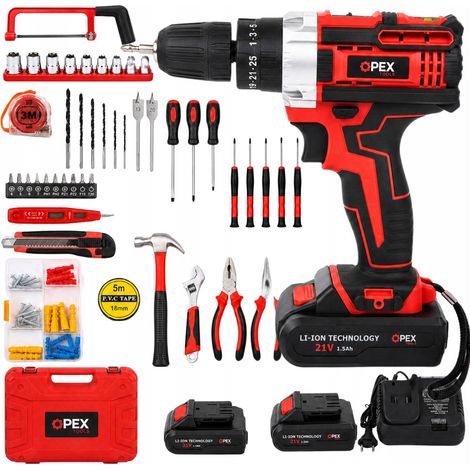 Perceuse-visseuse à percussion sans fil 2 batteries 21 v, kit d'outils, mallette (1/5)