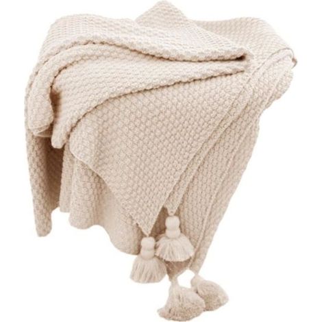 1 pièce Couvre-lit en tricot avec pompons, couverture décorative légère et chaude, beige 120 x 150 cm pour canapé, lit ou pique-nique