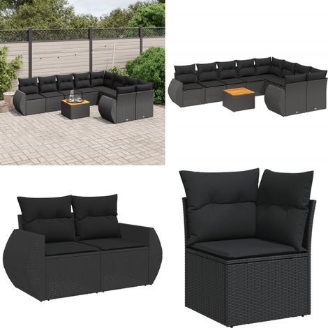 10-tlg. Garten-Sofagarnitur mit Kissen Schwarz Poly Rattan - Gartensorte - Gartenmöbelset - Esstischgarnitur - Outdoor Möbel - Lounge Set - Home & Living (1/5)